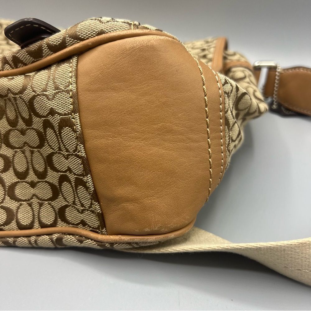 Coach Signature Leather Canvas Jacquard Tan Messenger Bag - Picture 7 of 8